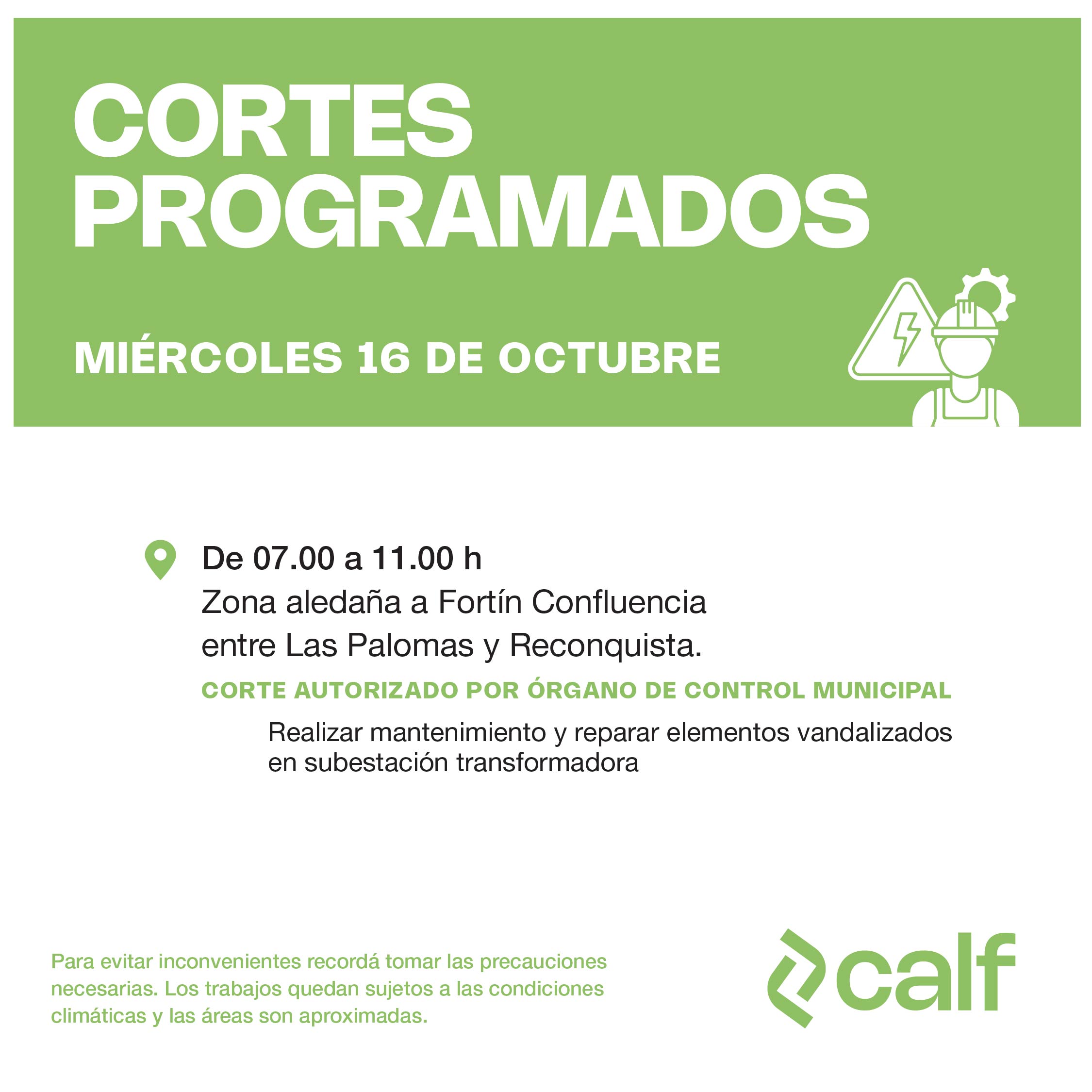 Lee más sobre el artículo Obras programadas para este miércoles 16/10