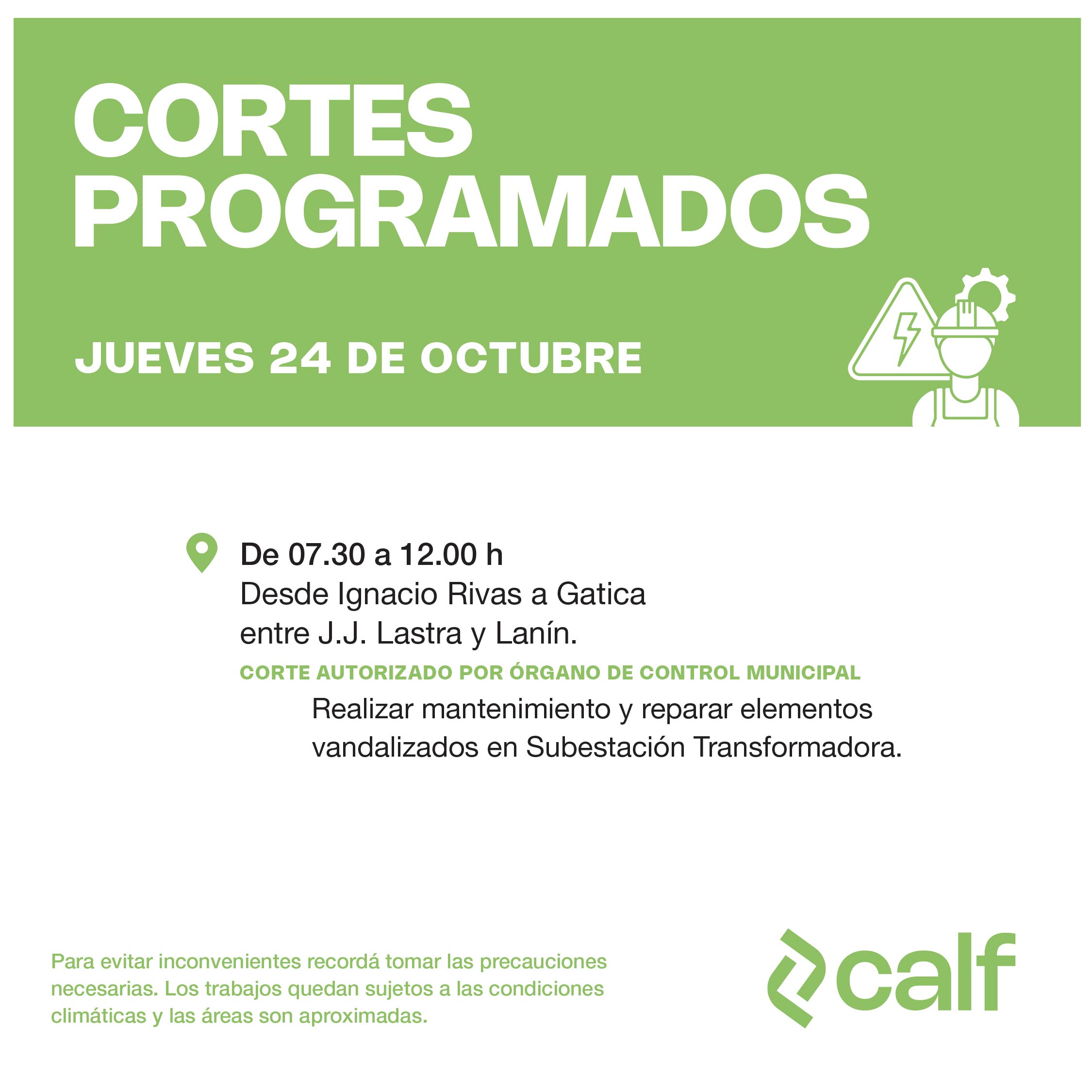 Lee más sobre el artículo Trabajos programados para el jueves 24-10