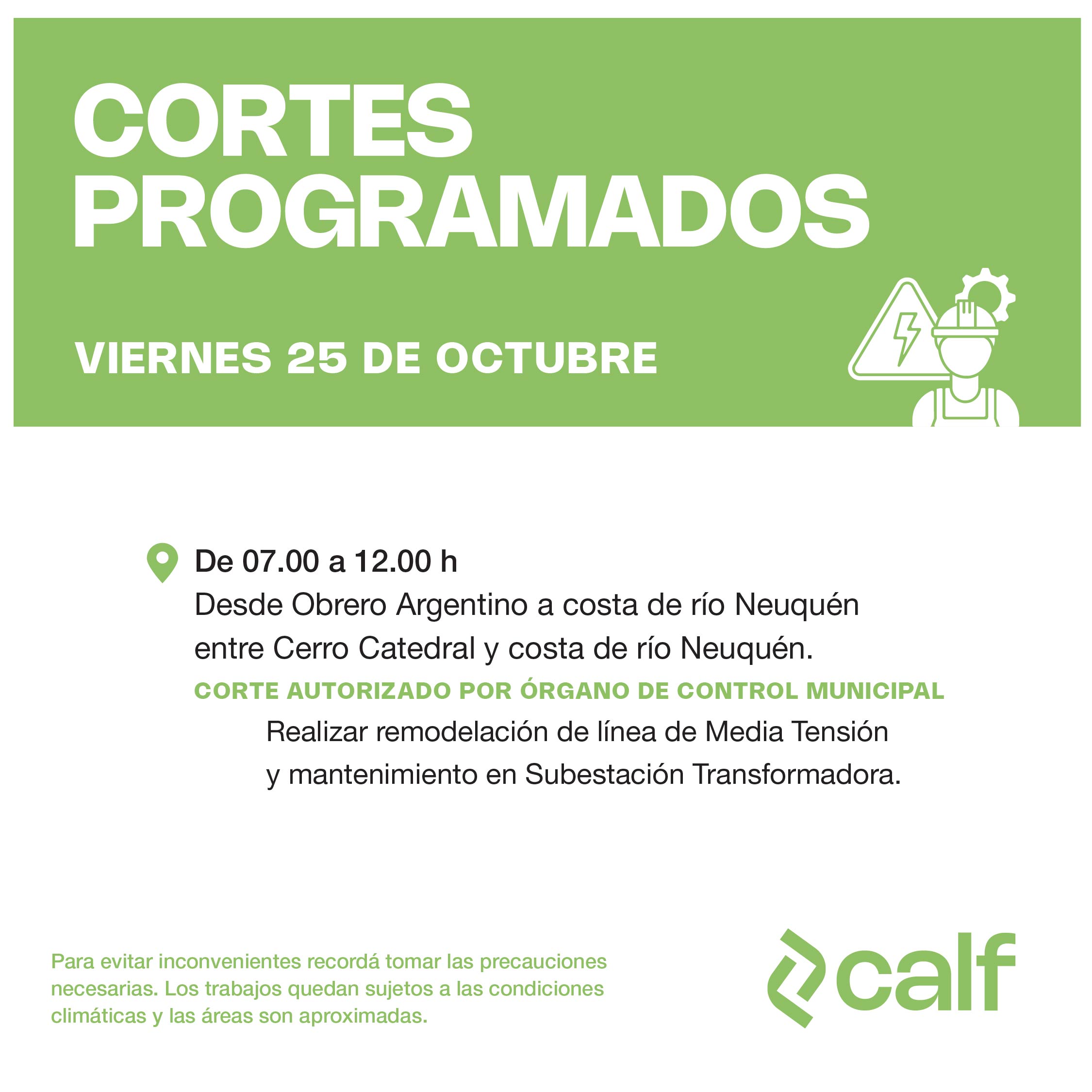 Lee más sobre el artículo Trabajos programados para el viernes 25-10